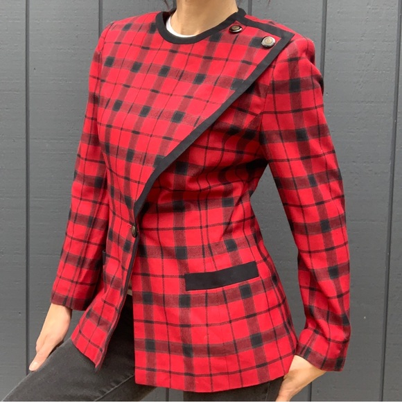 Kasper Awesome red plaid jacket with shoulder snaps Sz 8 - Picture 2 of 4